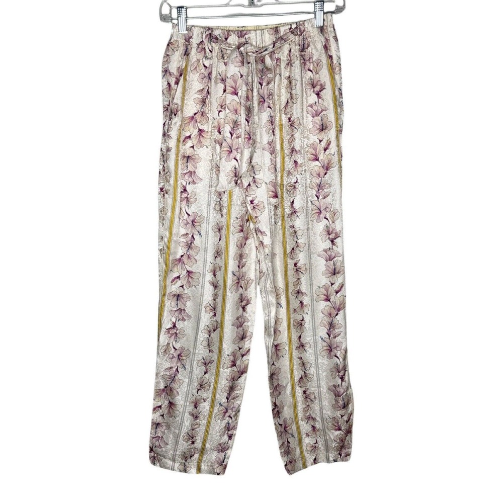 Forte Forte Pajama Pants Womens Small Ivory Pink Floral Silk Blend Sleep‎ Pants